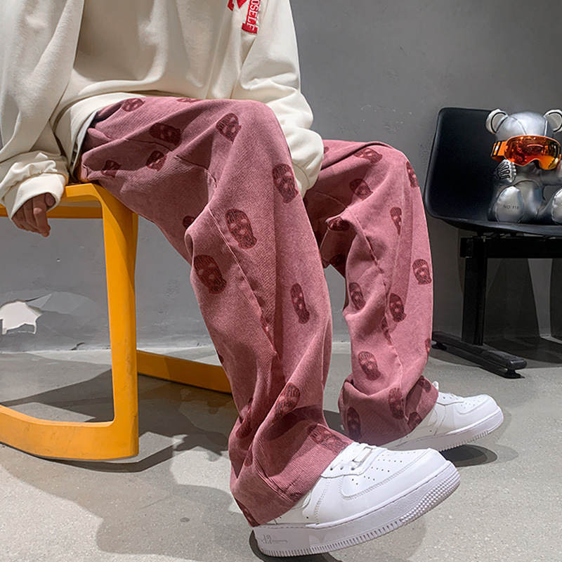 Quần Ống Rộng Unisex Họa Tiết vải nhung Quần Baggy Nam Cách Hàn Quốc Cá Tính Quần Dài Dáng Rộng