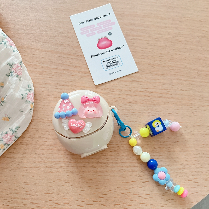 Vỏ Bảo Vệ Hộp Sạc Tai Nghe Lenovo Thinkpadplus Liveods LP40 TWS Lenovo LP40 Hình Gấu Thắt Nơ Kèm Móc Treo