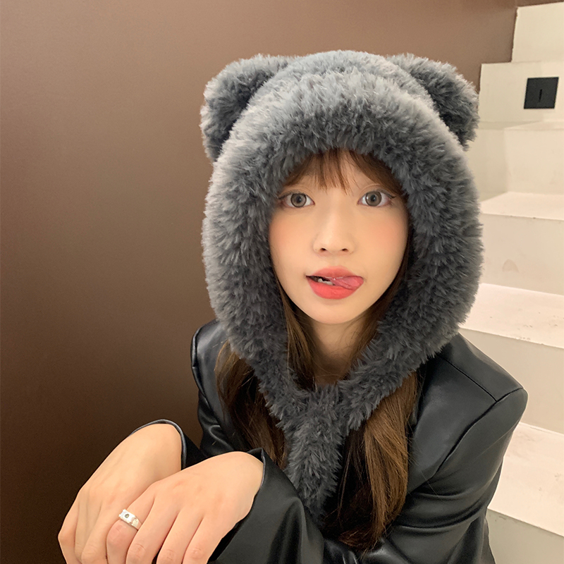 Dễ Thương Mũ Trùm Đầu Giữ Ấm Tai Gấu Bông Dày Dặn Chống Gió Thời Trang Mùa Đông Cho Nữ