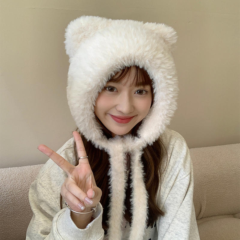 Dễ Thương Mũ Trùm Đầu Giữ Ấm Tai Gấu Bông Dày Dặn Chống Gió Thời Trang Mùa Đông Cho Nữ