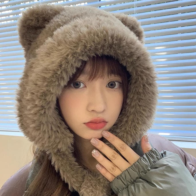 Dễ Thương Mũ Trùm Đầu Giữ Ấm Tai Gấu Bông Dày Dặn Chống Gió Thời Trang Mùa Đông Cho Nữ