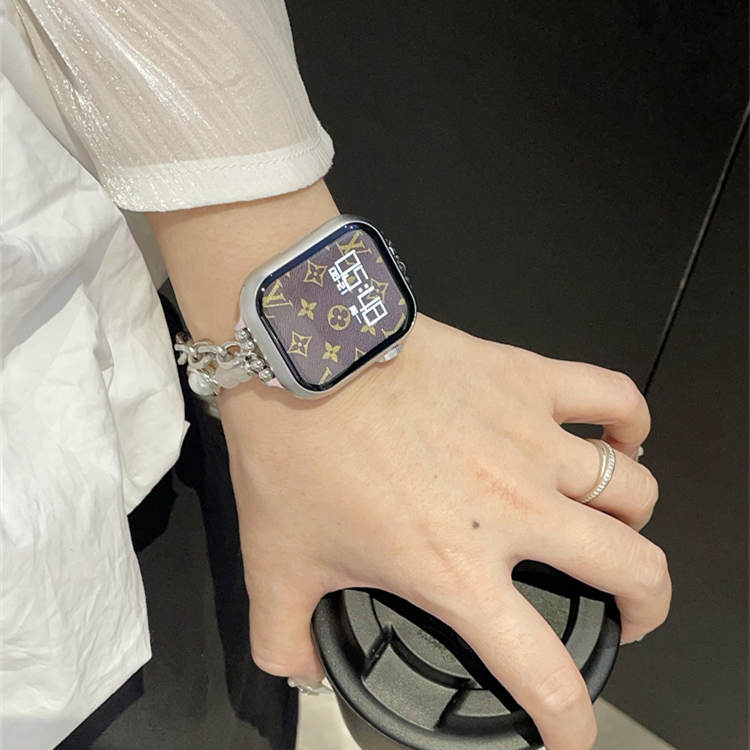 Sang Trọng Dây Đeo Dạng Xích Đính Ngọc Trai Cho iwatch series 8 7 6 se 5 4 3 2 1 49mm 45mm 44mm 41mm 40mm 38mm 42mm