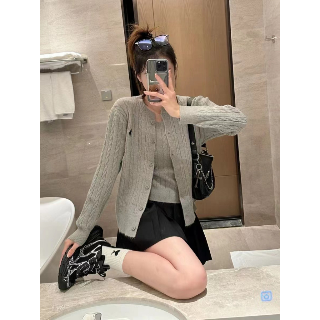 Ralph Lauren* RL Bộ Áo Khoác cardigan Dệt Kim + Áo Sát Nách Xinh Xắn Cho Bé Gái