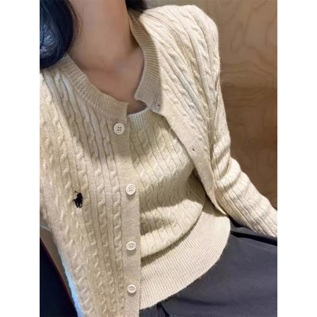 Ralph Lauren* RL Bộ Áo Khoác cardigan Dệt Kim + Áo Sát Nách Xinh Xắn Cho Bé Gái