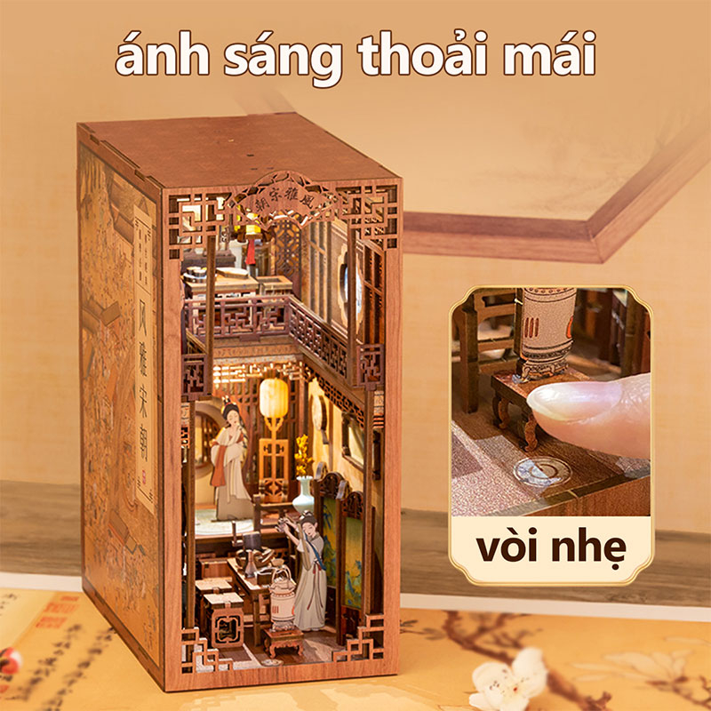 CUTEBEE Chủ đề Trung Quốc DIY Book Nook Kit nhà búp bê ngôi nhà búp bê mô hình nhà gỗ Có nắp che bụi