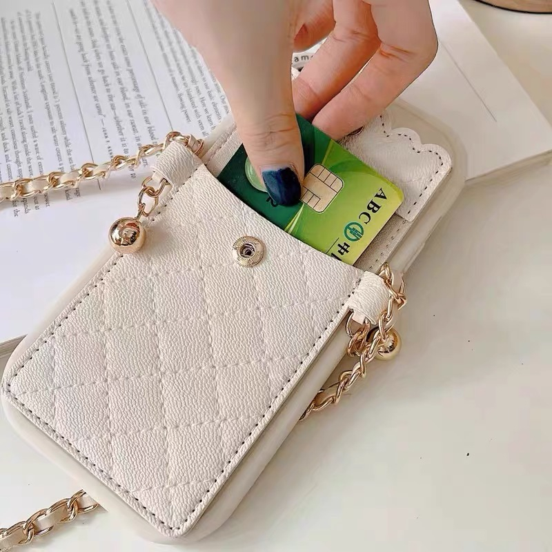 Ốp Điện Thoại tpu Mềm Kiểu Ví Đựng Thẻ Hình Hoa Trà Phối Dây Xích Cho iphone 13 pro max ins 12 pro max 11 pro max x / xsmax