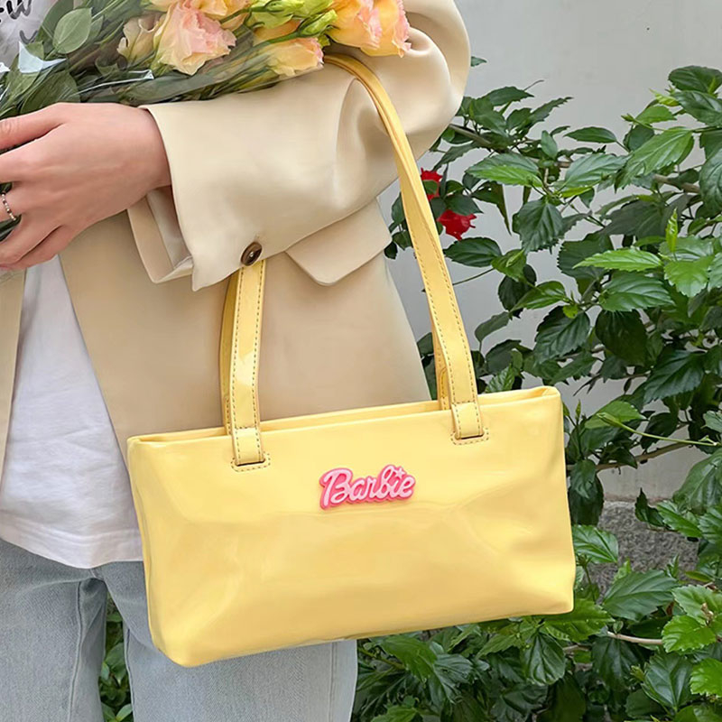 Túi đeo một bên vai SUPERCUTE bằng da PU bóng in họa tiết Barbie đơn giản