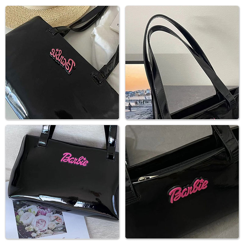 Túi đeo một bên vai SUPERCUTE bằng da PU bóng in họa tiết Barbie đơn giản