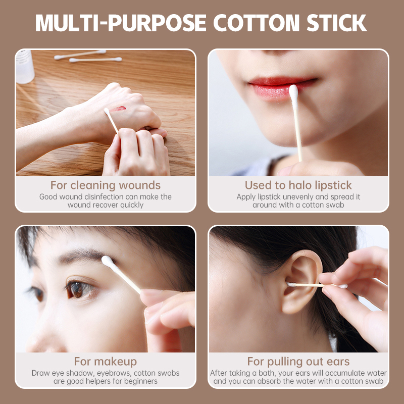 Tăm bông ngoáy tai,100 bông ráy tai thân gỗ khử trùng 2 đầu thân thiện với môi trường