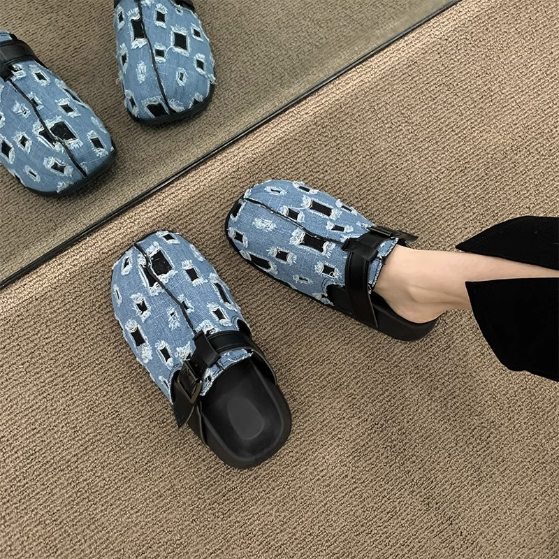 Dép Denim Hở Ngón Cài Khóa Dày Dặn Phong Cách Đường Phố Thời Trang Mùa Hè Cá Tính Dành Cho Nữ