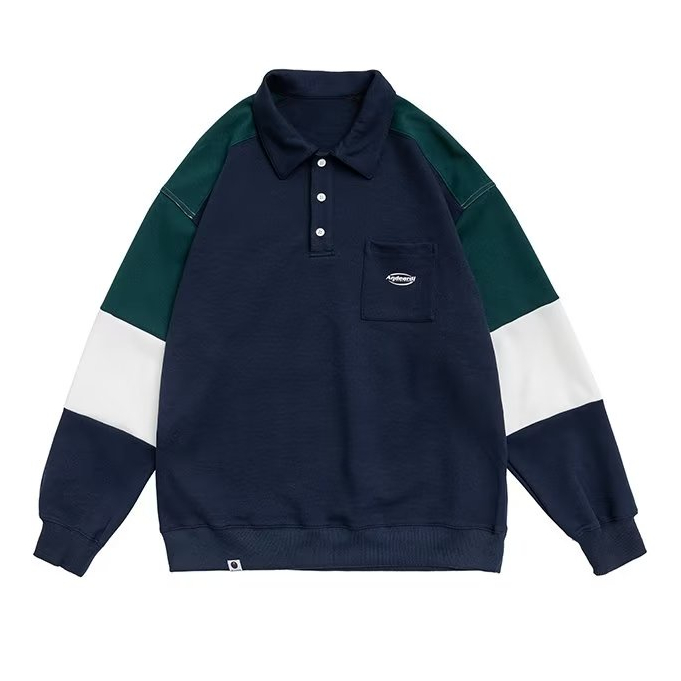 Áo polo Tay Dài Phong Cách harajuku Nhật Bản Đơn Giản Cho Nam Nữ