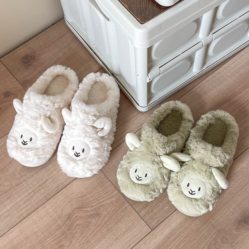 Dép Bông Đi Trong Nhà Hình Hoạt Hình Dễ Thương thịt cừu Ấm áp và chống trơn trượt Cho Cặp Đôi