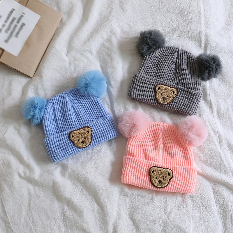 Mũ Len Dệt Kim Chất Lượng Cao Phong Cách Hàn Quốc Hình Gấu Hoạt Hình Giữ Ấm Cho Bé Sơ Sinh