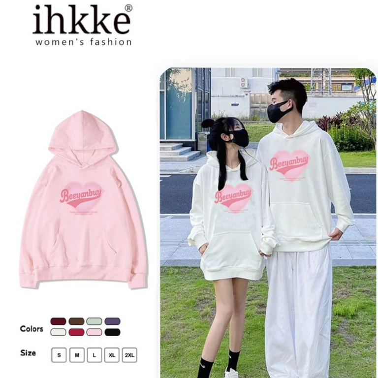 ihkke Áo hoodie Màu Trắng In Hình Trái Tim Dành Cho Cặp Đôi Thời Trang Hàn Quốc