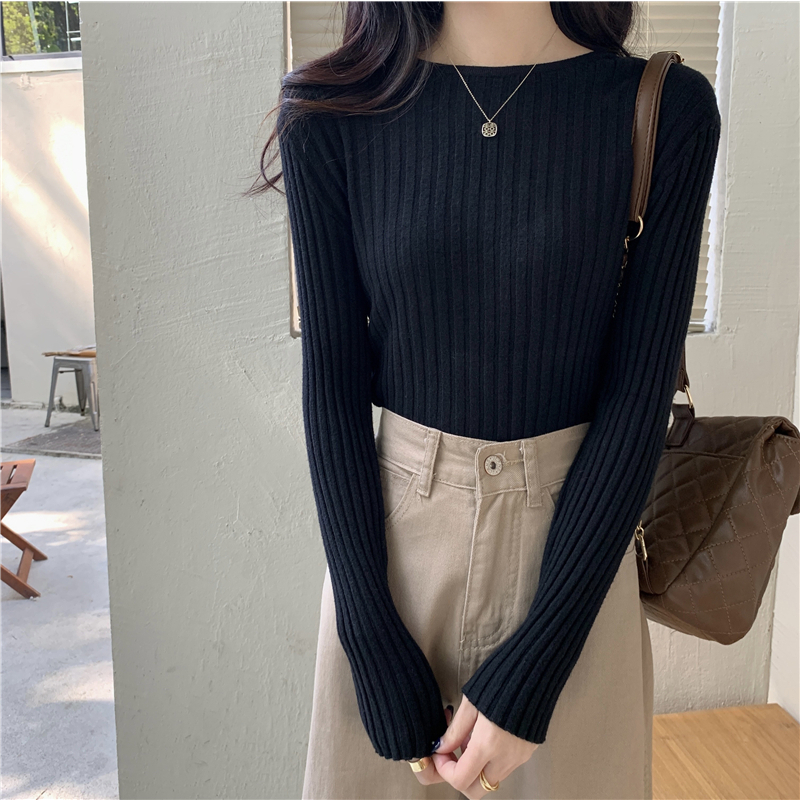 NUZIRO Áo Thun Dệt Kim Tay Dài Cổ Tròn Dáng Ôm Thời Trang Mùa Thu Cho Nữ