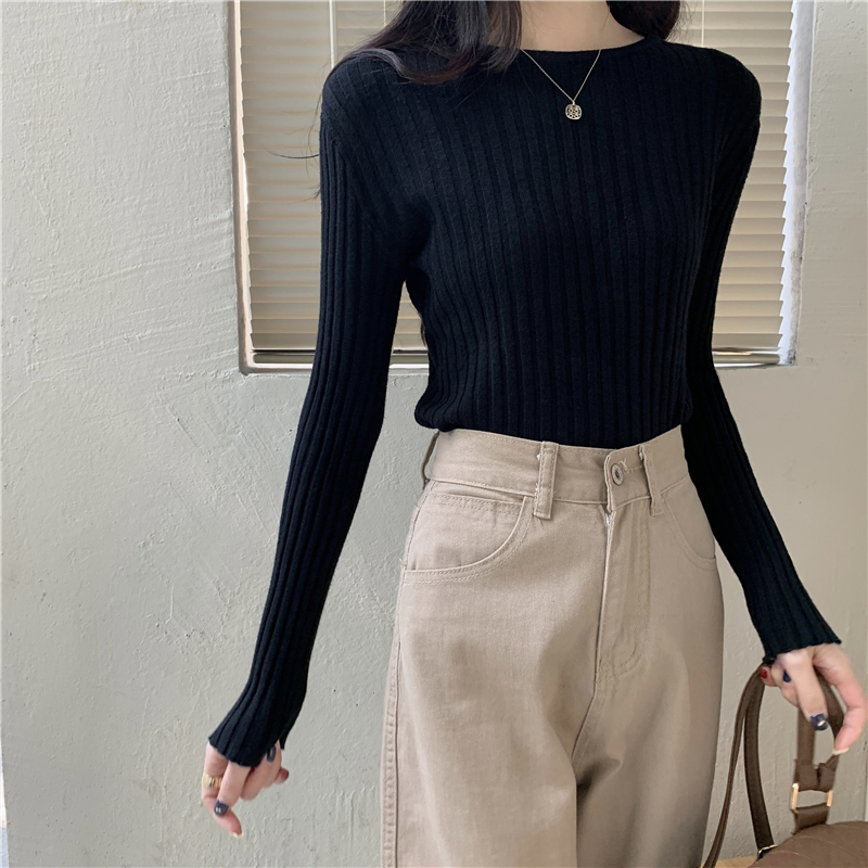 NUZIRO Áo Thun Dệt Kim Tay Dài Cổ Tròn Dáng Ôm Thời Trang Mùa Thu Cho Nữ