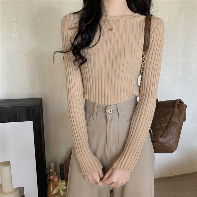 NUZIRO Áo Thun Dệt Kim Tay Dài Cổ Tròn Dáng Ôm Thời Trang Mùa Thu Cho Nữ