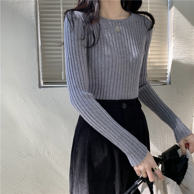 NUZIRO Áo Thun Dệt Kim Tay Dài Cổ Tròn Dáng Ôm Thời Trang Mùa Thu Cho Nữ