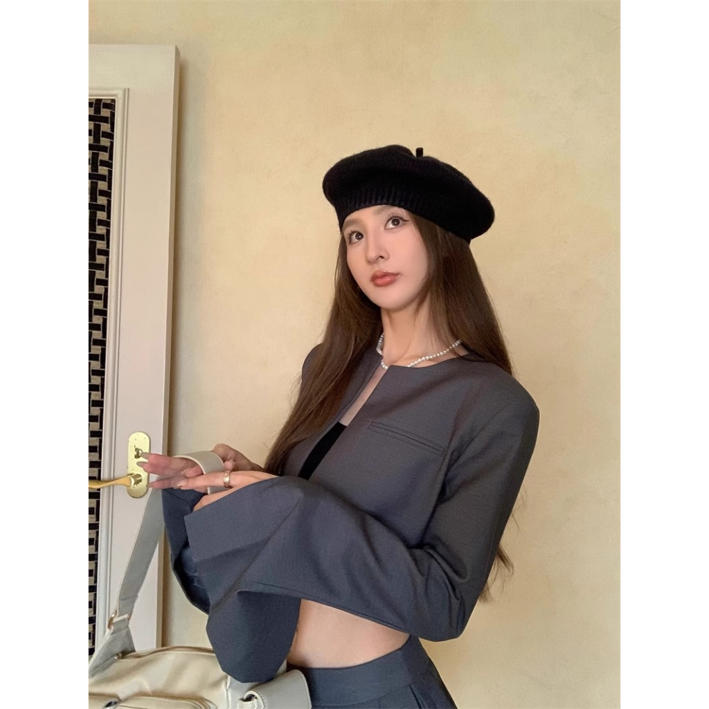 Bộ Áo Khoác cardigan Dài Tay Mỏng + Chân Váy Chữ a Xếp Ly Thời Trang