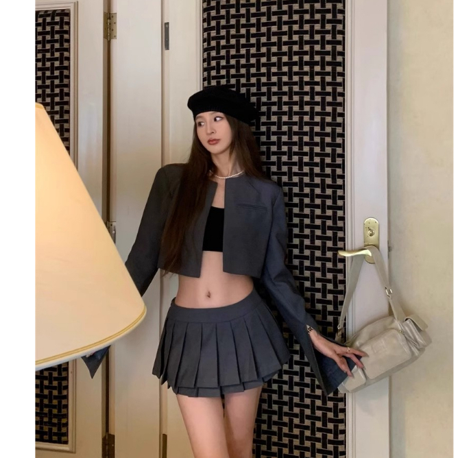 Bộ Áo Khoác cardigan Dài Tay Mỏng + Chân Váy Chữ a Xếp Ly Thời Trang