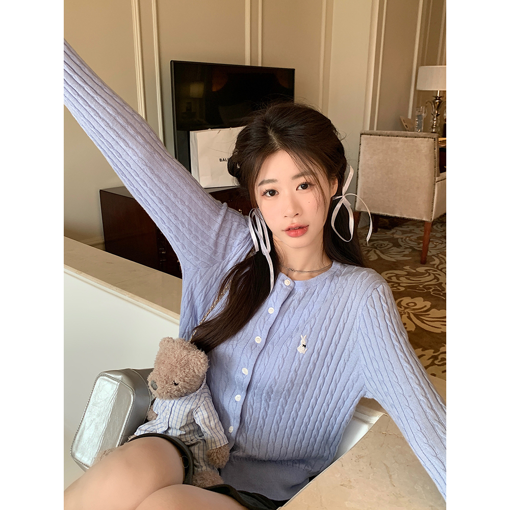 Xiaozhainv Áo cardigan Dệt Kim Mỏng Cổ Tròn Tay Dài Dáng Ôm Kiểu retro Hàn Quốc Thời Trang Mùa Thu Cho Nữ