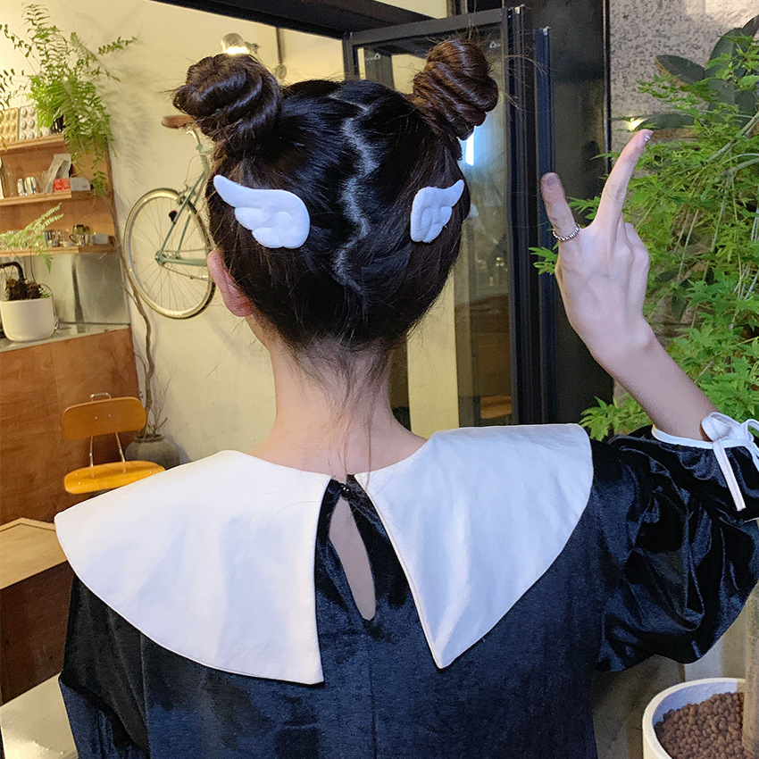 Set 2 Kẹp Tóc Hình Đôi Cánh Thiên Thần Màu Trắng Phong Cách Nhật Bản Dễ Thương