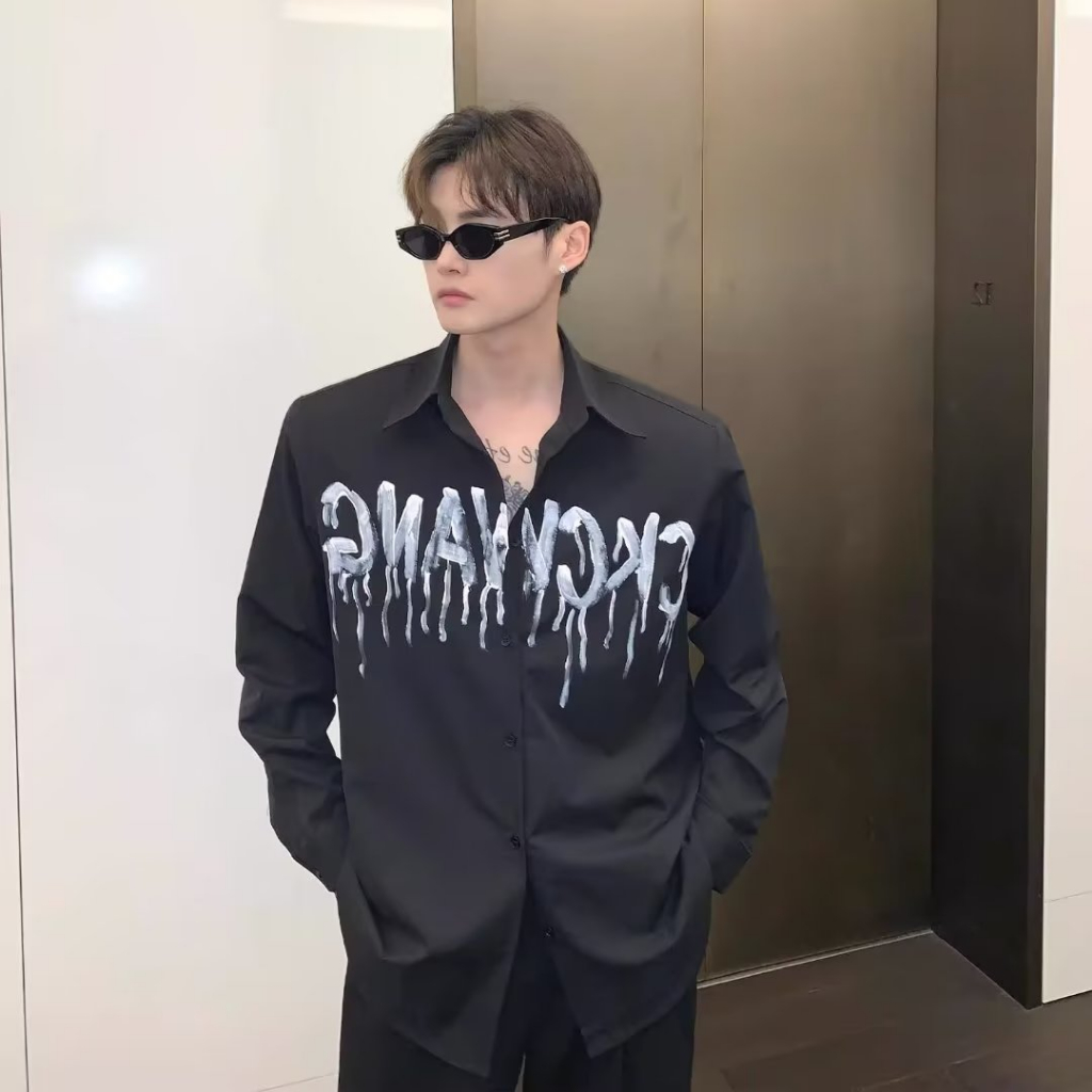 Áo Sơ Mi Tay Dài Dáng Rộng In Họa Tiết graffiti Thời Trang Mùa Xuân Cho Nam Giới Có Size m-3xl