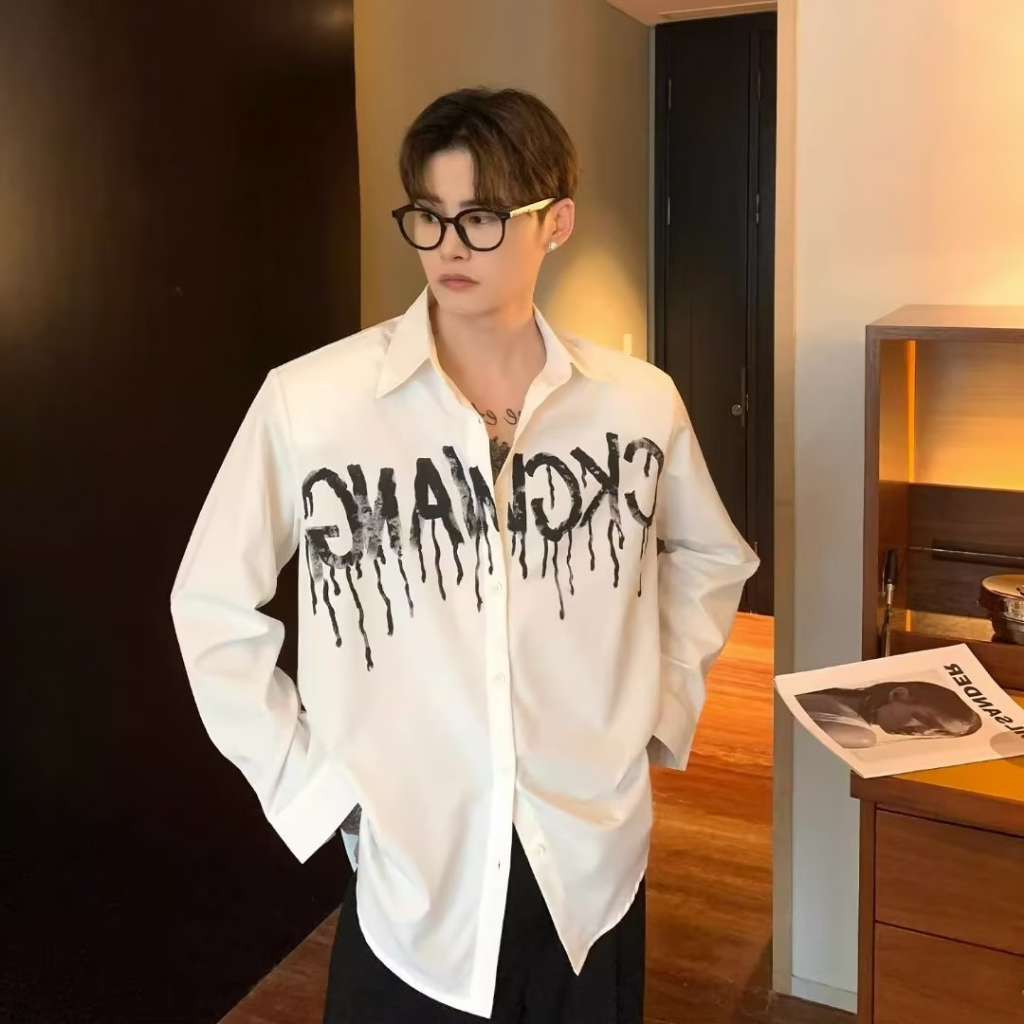 Áo Sơ Mi Tay Dài Dáng Rộng In Họa Tiết graffiti Thời Trang Mùa Xuân Cho Nam Giới Có Size m-3xl