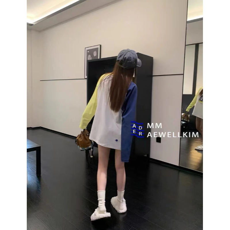 Áo Thun Tay Dài Cổ Tròn Hai Lớp Màu Sắc Tương Phản In Chữ Phong Cách Đường Phố Thời Trang Mùa Thu Cho Nam Và Nữ