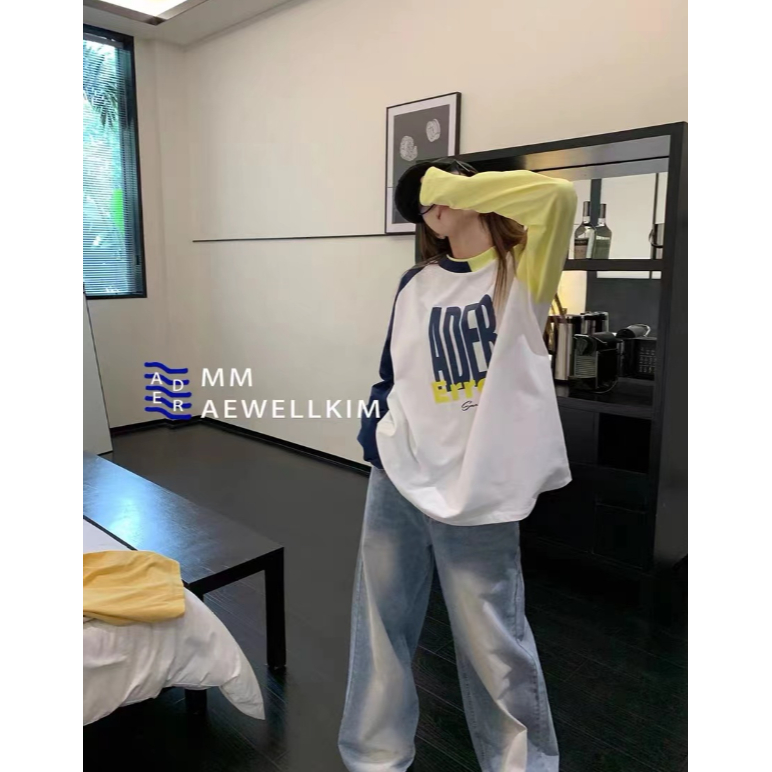 Áo Thun Tay Dài Cổ Tròn Hai Lớp Màu Sắc Tương Phản In Chữ Phong Cách Đường Phố Thời Trang Mùa Thu Cho Nam Và Nữ