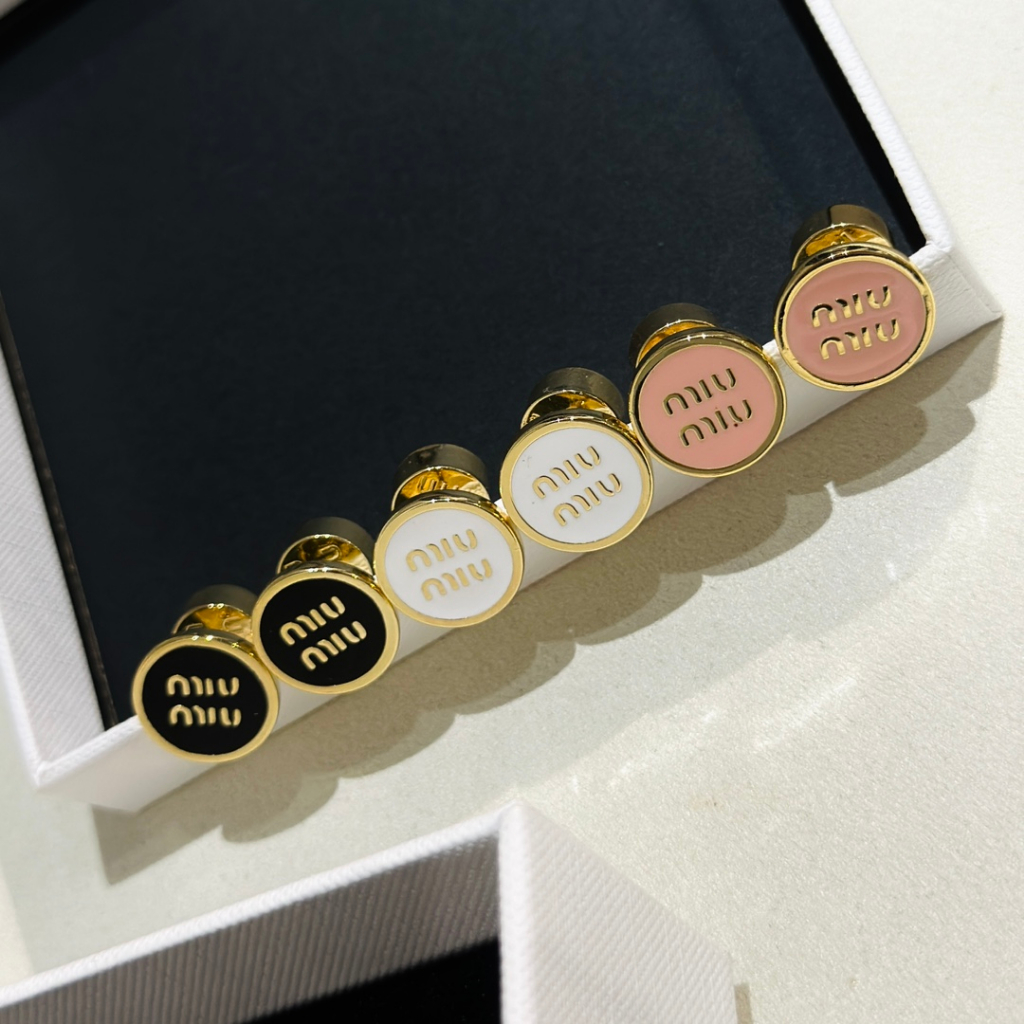 Miu Nút tròn Bông tai nữ Men vàng khuyên tai xỏ Không gây dị ứng