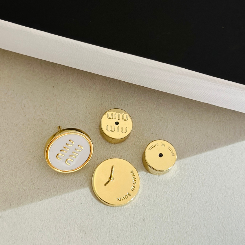 Miu Nút tròn Bông tai nữ Men vàng khuyên tai xỏ Không gây dị ứng