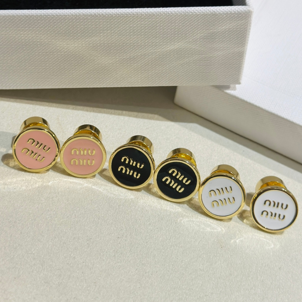 Miu Nút tròn Bông tai nữ Men vàng khuyên tai xỏ Không gây dị ứng