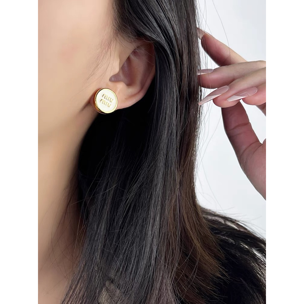Miu Nút tròn Bông tai nữ Men vàng khuyên tai xỏ Không gây dị ứng