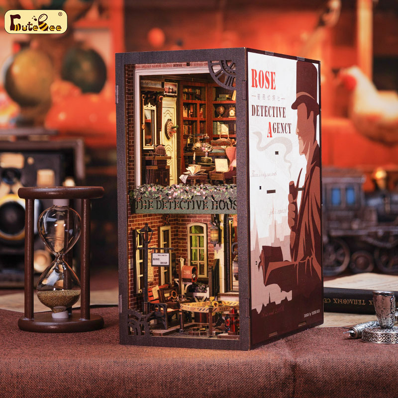 CUTEBEE DIY Book Nook Kit DIY nhà búp bê ngôi nhà búp bê mô hình nhà gỗ câu đố giáo dục Có nắp che bụi