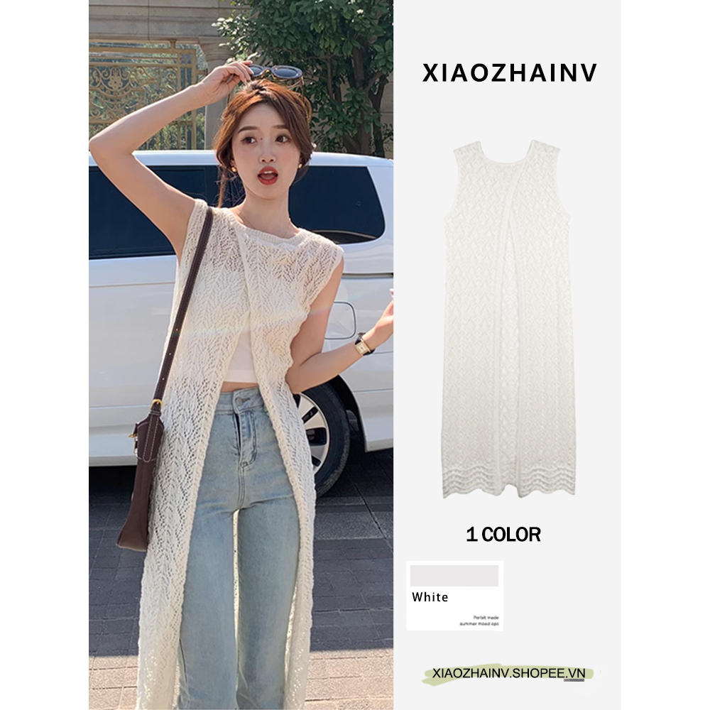 Xiaozhainv Đầm Midi Dệt Kim Dáng Rộng Xẻ Tà Thời Trang Mùa Hè Kiểu Pháp Cho Nữ