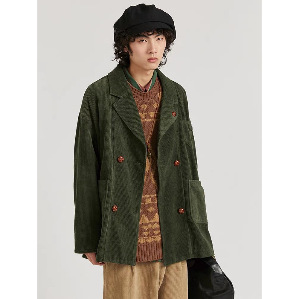 Eershenshi Áo Khoác Vest Vải Nhung Kẻ Dáng Rộng Cao Cấp Thời Trang Thường Ngày Cho Nam