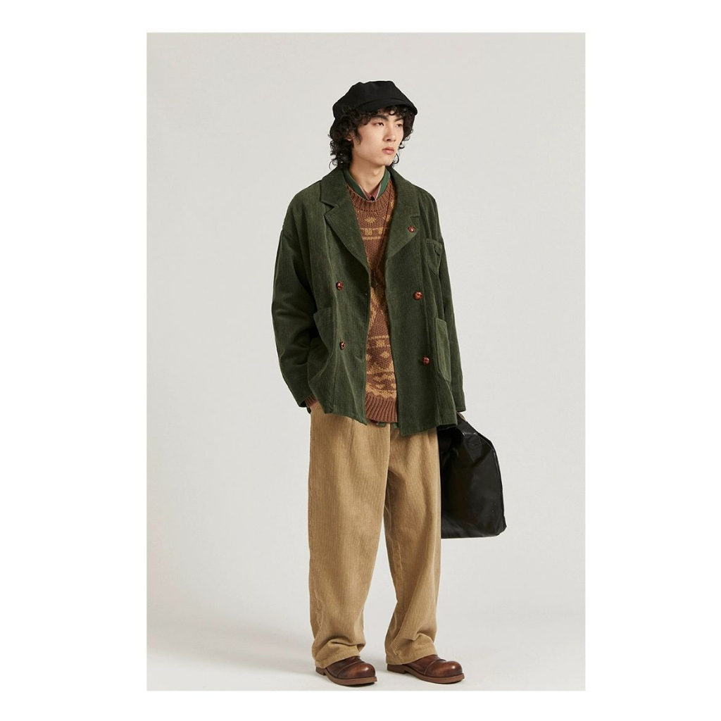 Eershenshi Áo Khoác Vest Vải Nhung Kẻ Dáng Rộng Cao Cấp Thời Trang Thường Ngày Cho Nam