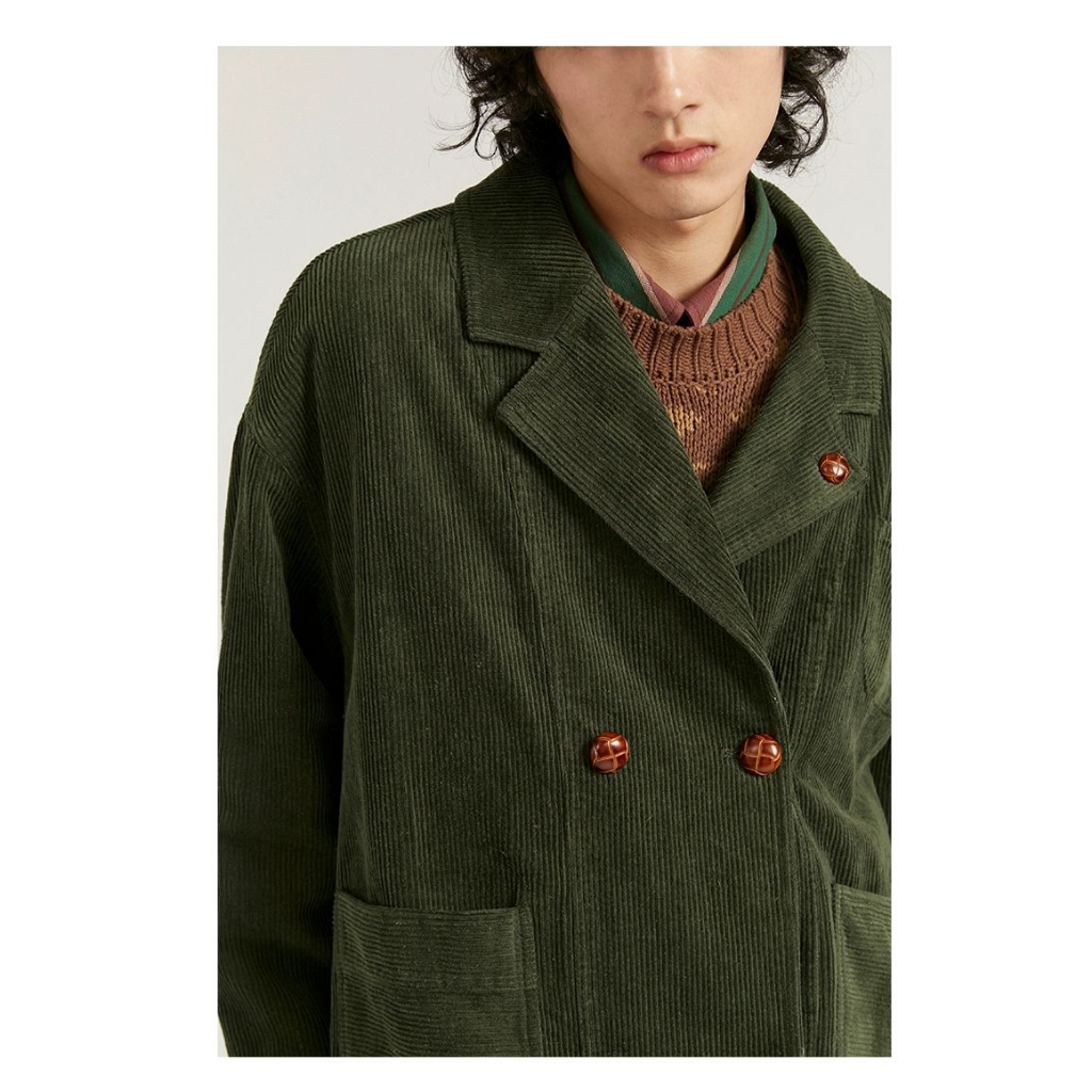 Eershenshi Áo Khoác Vest Vải Nhung Kẻ Dáng Rộng Cao Cấp Thời Trang Thường Ngày Cho Nam