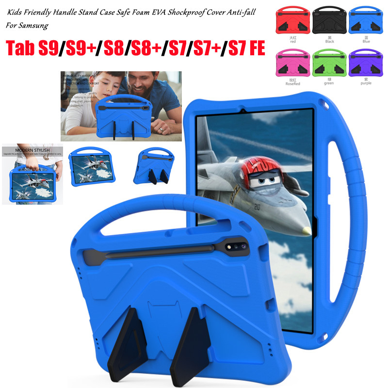 For Samsung Galaxy Tab S7 FE S7+ S8+ S8 S9 S9+ Plus 12.4" 11.0" Kids Friendly Handle Stand Case Safe Foam EVA Shockproof Cover Anti-fall
