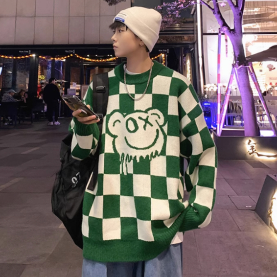 Mới Áo Len Dài Tay Họa Tiết Ca Rô Phong Cách Hàn Quốc Dành Cho Cả Nam Và Nữ
