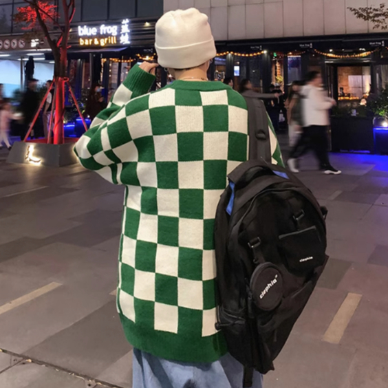 Mới Áo Len Dài Tay Họa Tiết Ca Rô Phong Cách Hàn Quốc Dành Cho Cả Nam Và Nữ