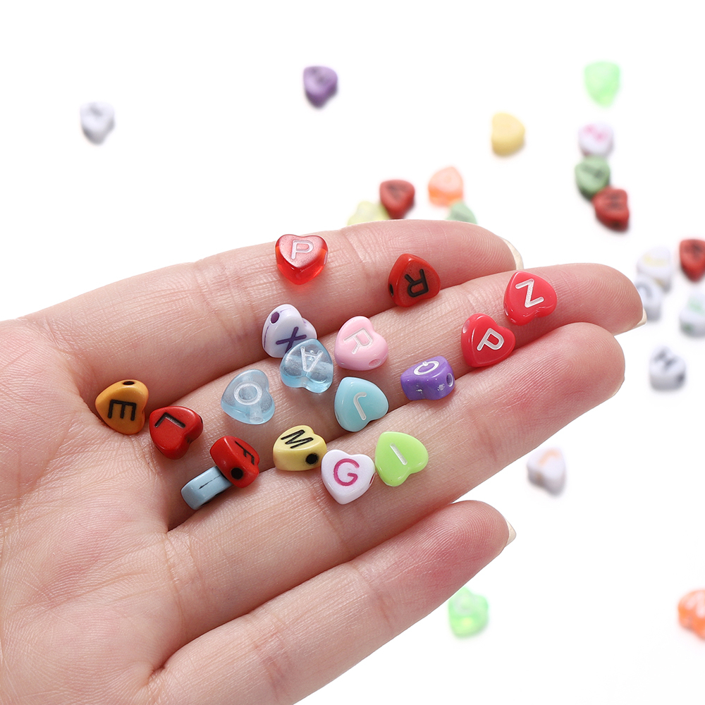 St.kunkka Set 100 Hạt Xâu Chuỗi 7mm Hình Trái Tim In Chữ Nhiều Màu Sắc