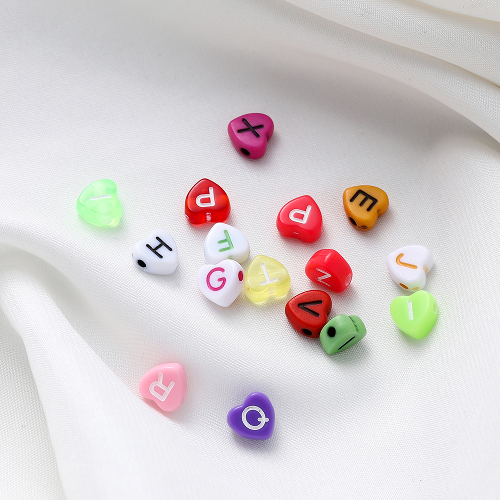 St.kunkka Set 100 Hạt Xâu Chuỗi 7mm Hình Trái Tim In Chữ Nhiều Màu Sắc