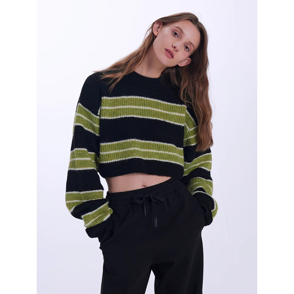 Áo sweater Dệt Kim Dáng Rộng Ngắn Phong Cách Thu Đông Mới Cho Nữ