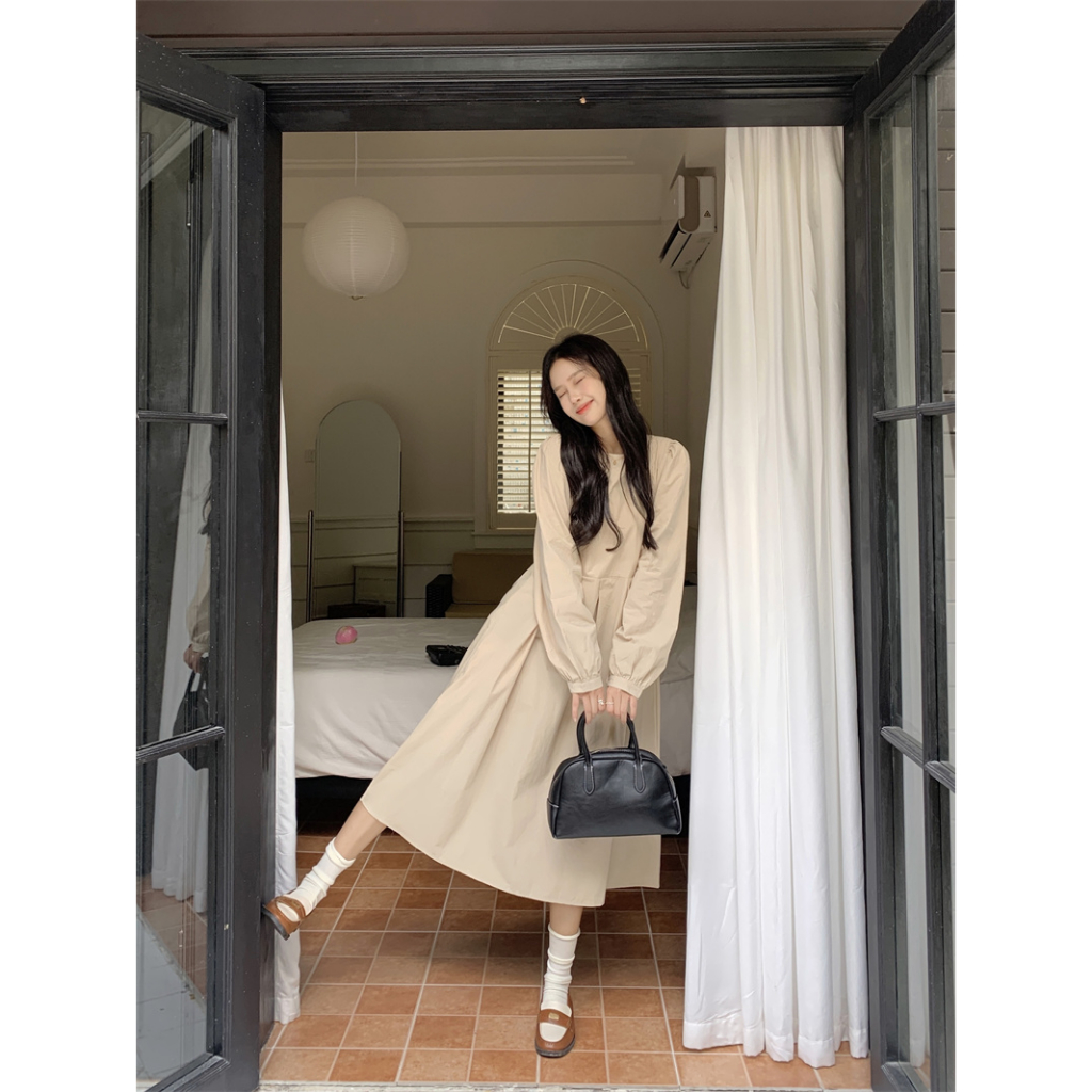 QOEDDV Set Áo Tay Dài Và Đầm Yếm Da Phong Cách Hàn Quốc Đơn Giản Dành Cho Nữ