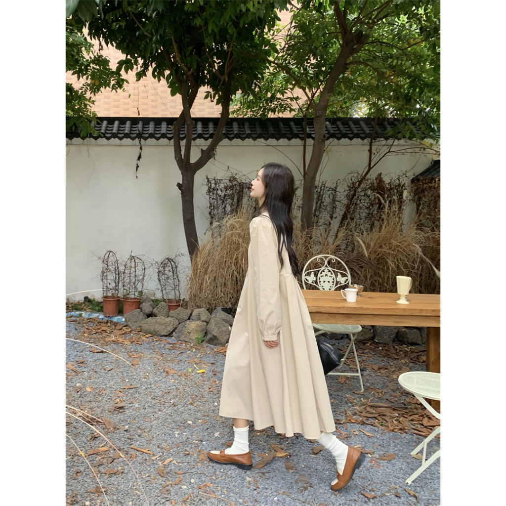 QOEDDV Set Áo Tay Dài Và Đầm Yếm Da Phong Cách Hàn Quốc Đơn Giản Dành Cho Nữ