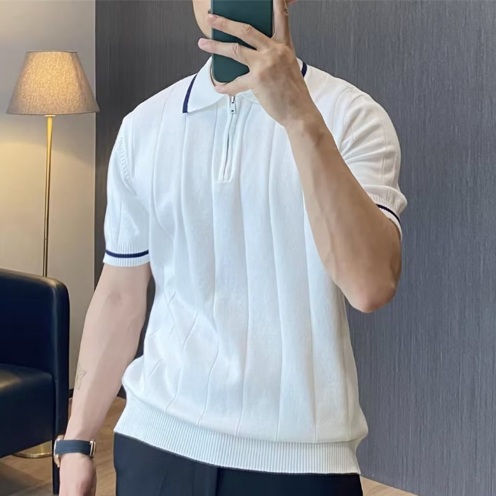 Áo Thun polo Ngắn Tay Họa Tiết Kẻ Sọc Phong Cách Ý Thời Trang Mùa Hè Thoáng Khí Cho Nam