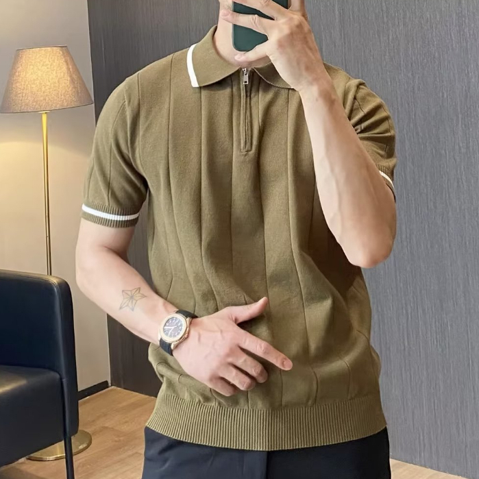 Áo Thun polo Ngắn Tay Họa Tiết Kẻ Sọc Phong Cách Ý Thời Trang Mùa Hè Thoáng Khí Cho Nam