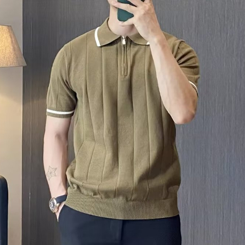 Áo Thun polo Ngắn Tay Họa Tiết Kẻ Sọc Phong Cách Ý Thời Trang Mùa Hè Thoáng Khí Cho Nam